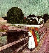 Edvard Munch flickor pa bron oil painting reproduction